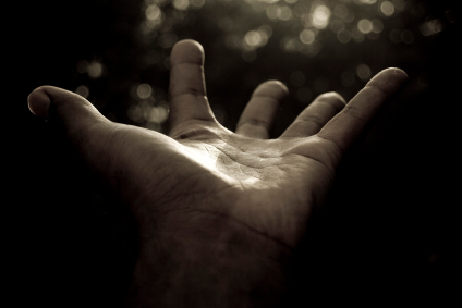 open human palm in monochrome